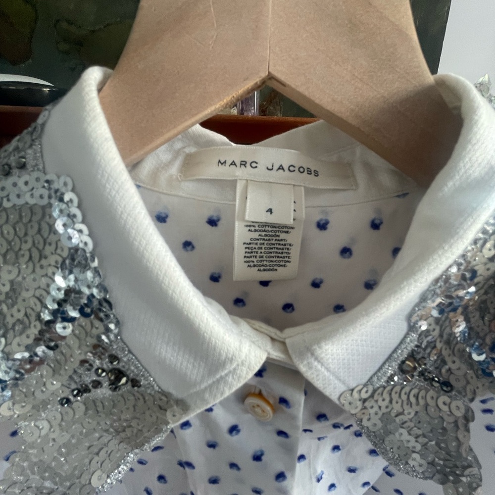 Marc Jacobs cotton shirt (raised blue spots) with silver detail